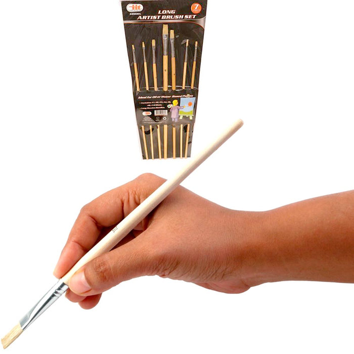Paint Brush Set 7 Brushes for Acrylic Oil Watercolor Gouache Artist Long Wooden