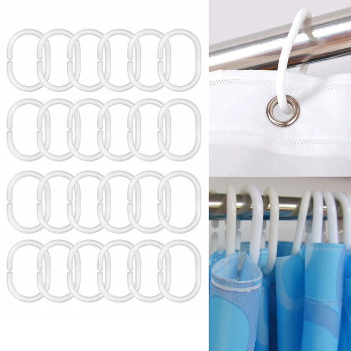 24 Pcs Set Plastic Bathroom Shower Curtain Rings Hooks White Rustproof —  AllTopBargains