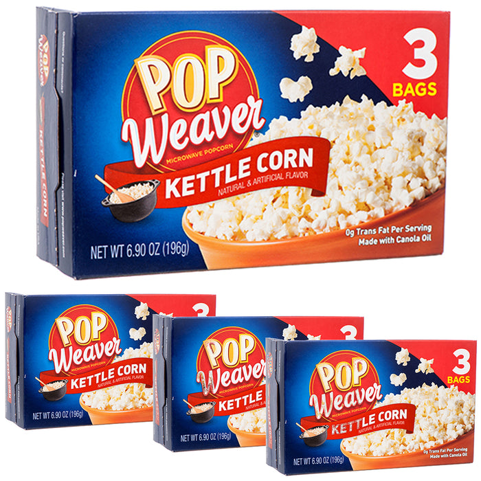 12 Bags Pop Weaver Kettle Corn Microwave Popcorn Theater Movie Night Snack 4 Pk