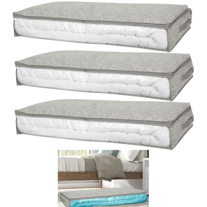 3 Pack Underbed Storage Container Bags Clothes Comforters Bedroom Organizer Case