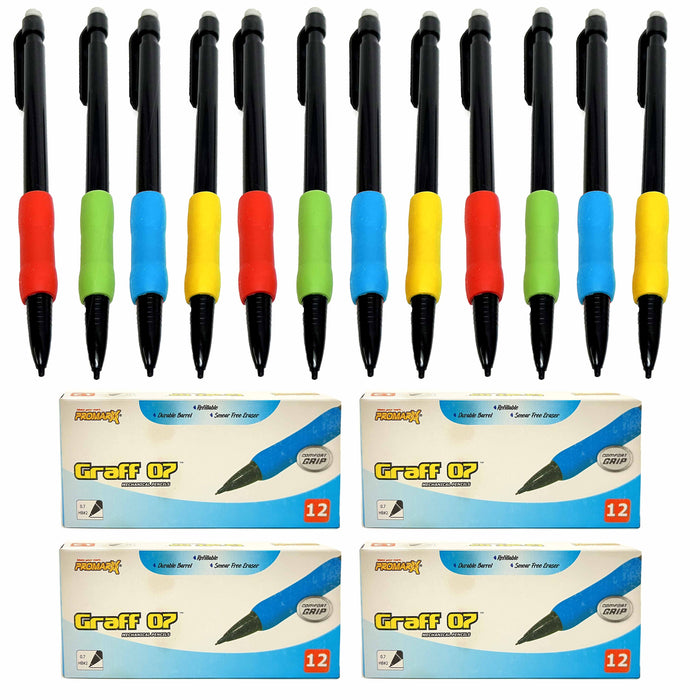 48 Mechanical Pencils Cushion Grip Drawing 0.7mm HB#2 Lead Drafting Art Supplies