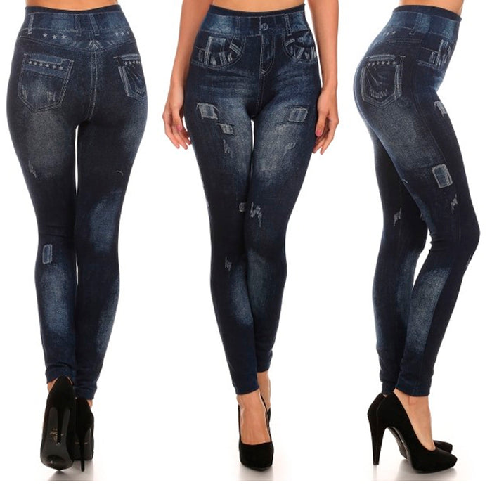 Womens Fashion Jeggings Jeans Look Printed Leggings Pants Stretchy Skinny Slim !