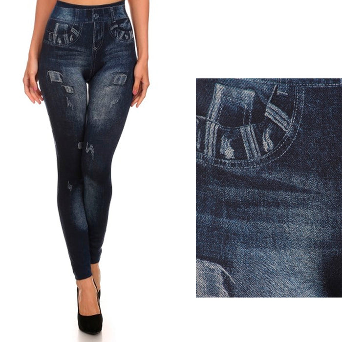 Womens Fashion Jeggings Jeans Look Printed Leggings Pants Stretchy Skinny Slim !