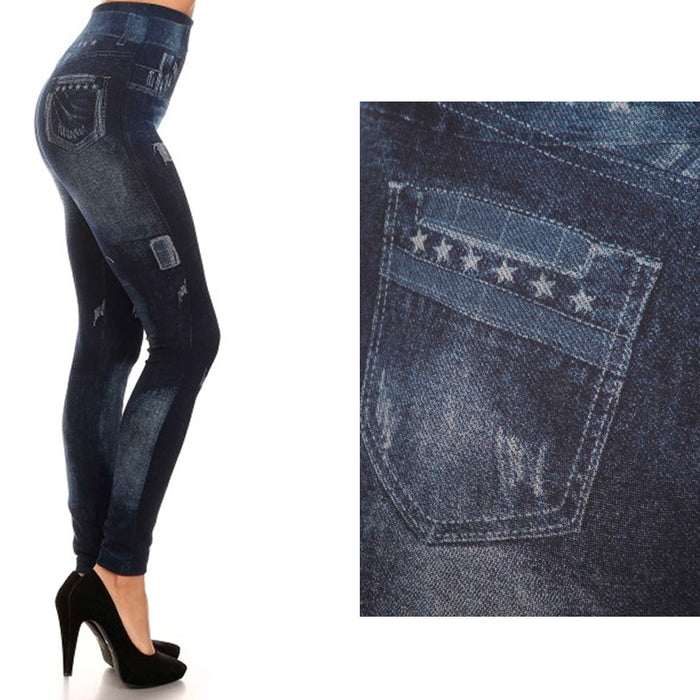 Womens Fashion Jeggings Jeans Look Printed Leggings Pants Stretchy Skinny Slim !