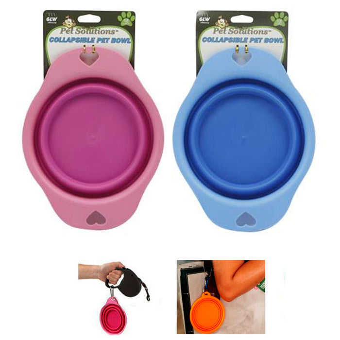 2 PC Collapsible Dog Bowls Travel Portable Water Bowl Pet Feeding Dish Carabiner