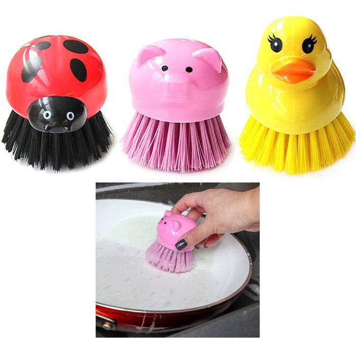 1pc Kitchen Cleaning Brush Animal Duck Pig Dish Potato Vegetable Scrubber Fruit, Red