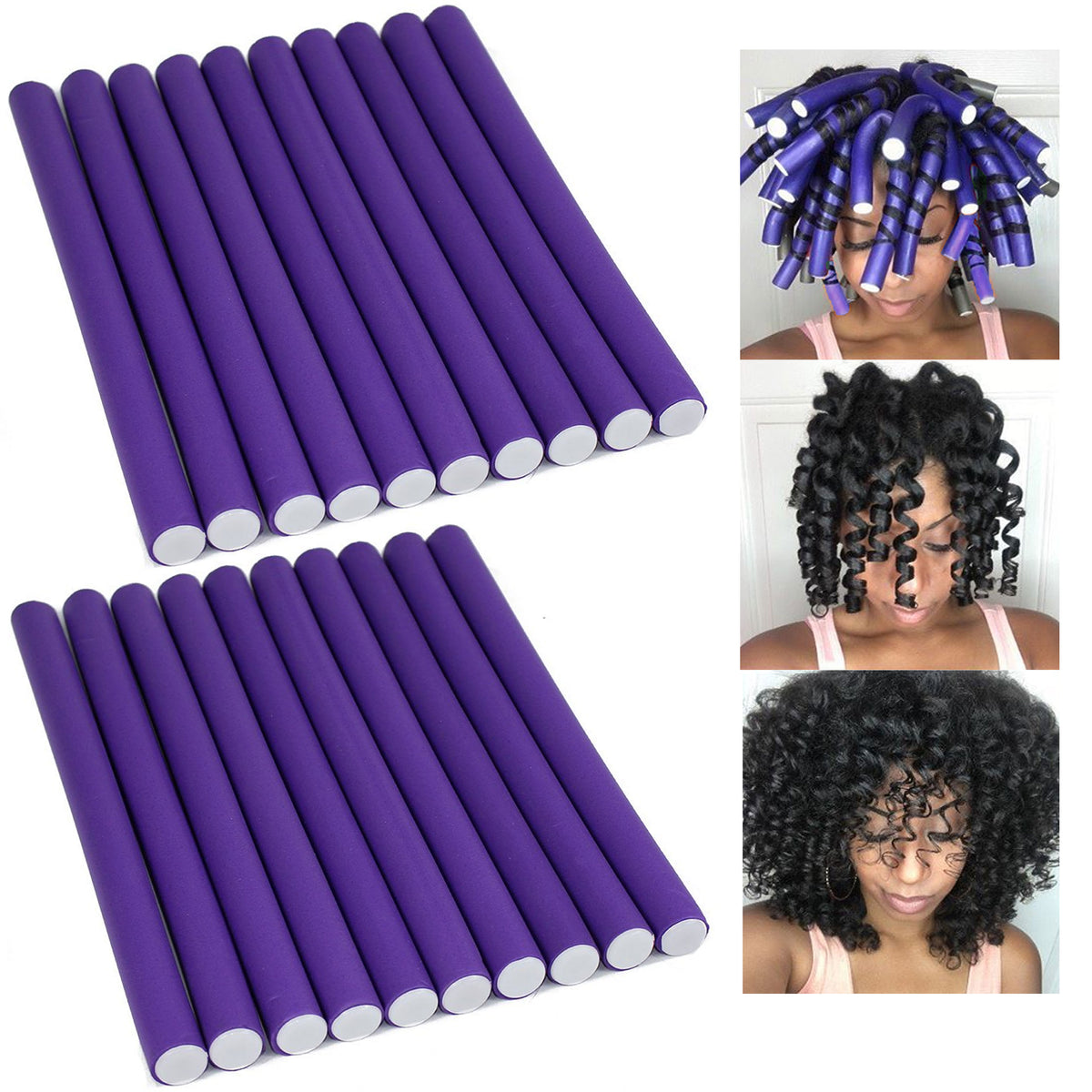 20 X Large Hair Curlers Flex Rods Spiral Twist Curls Wavy Soft