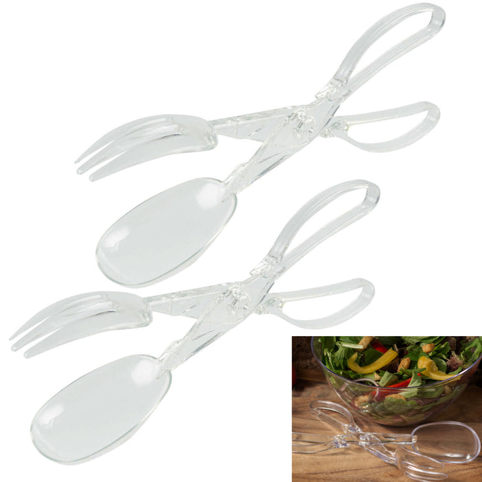 2 Pc Serving Tongs Salad Cooking Food Ice BBQ Clear Plastic Utensil Kitchen Tool