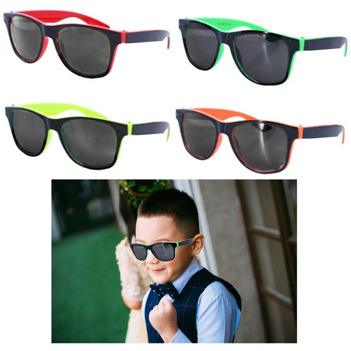 4 Boys Girls Kids Sunglasses Square Frame Neon Reflective Baby Toddler Glasses