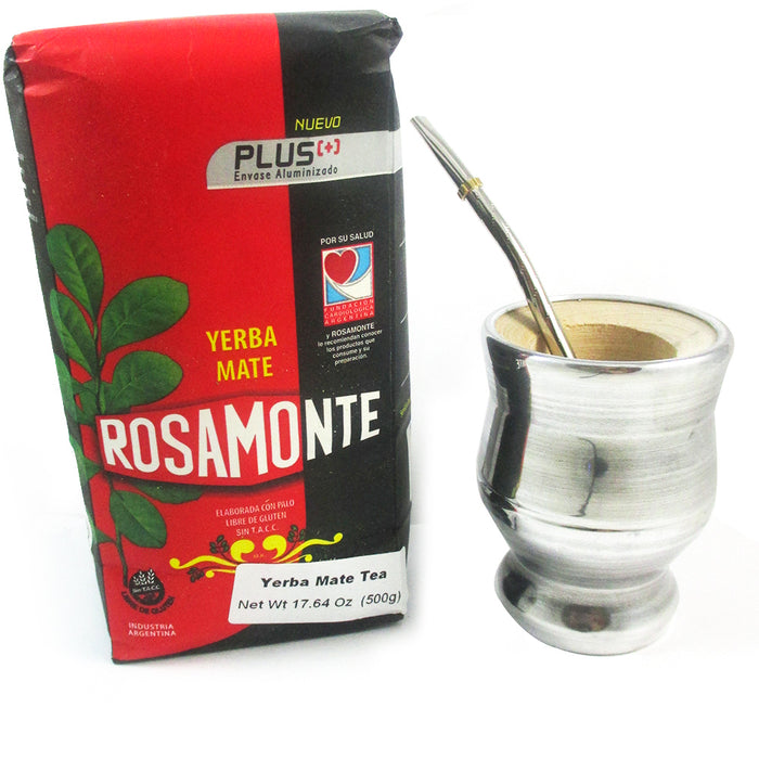 YERBA MATE ROSAMONTE KIT TEA MATE WOOD GOURD CUP STAINLESS STEEL BOMBILLA GIFT !