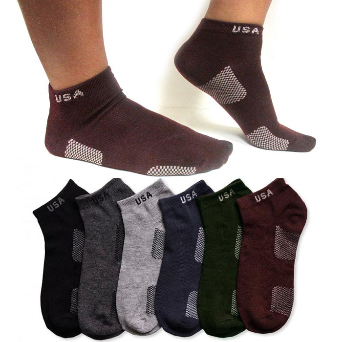 6 Pair Usa Logo Ankle Socks Low Cut Fit Crew Size 9-11 Sports Unisex Casual