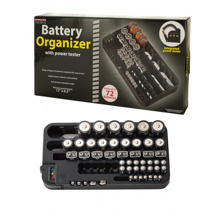 72 Battery Organizer Power Tester Caddy Storage Wall Holder Rack AAA D AA C 9V