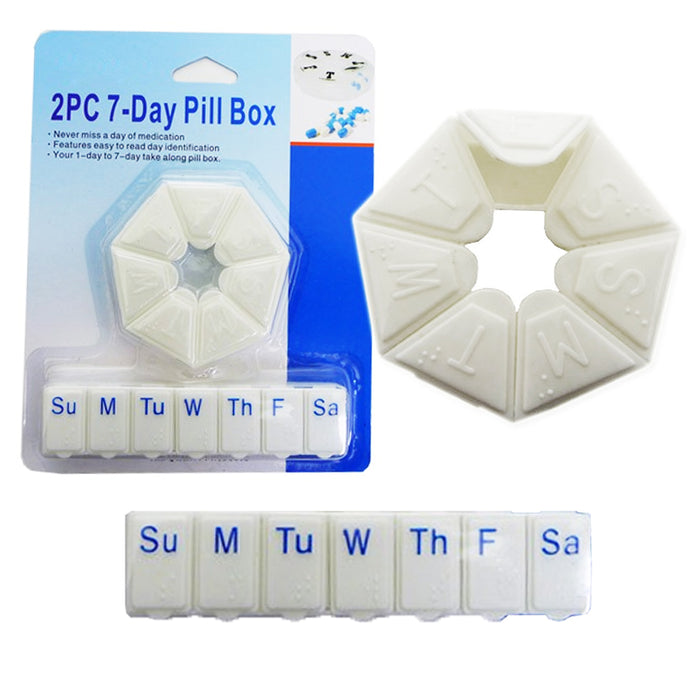 2 Pc Pill Box Organizer 7 Day Weekly Medicine Vitamins Storage Container Travel