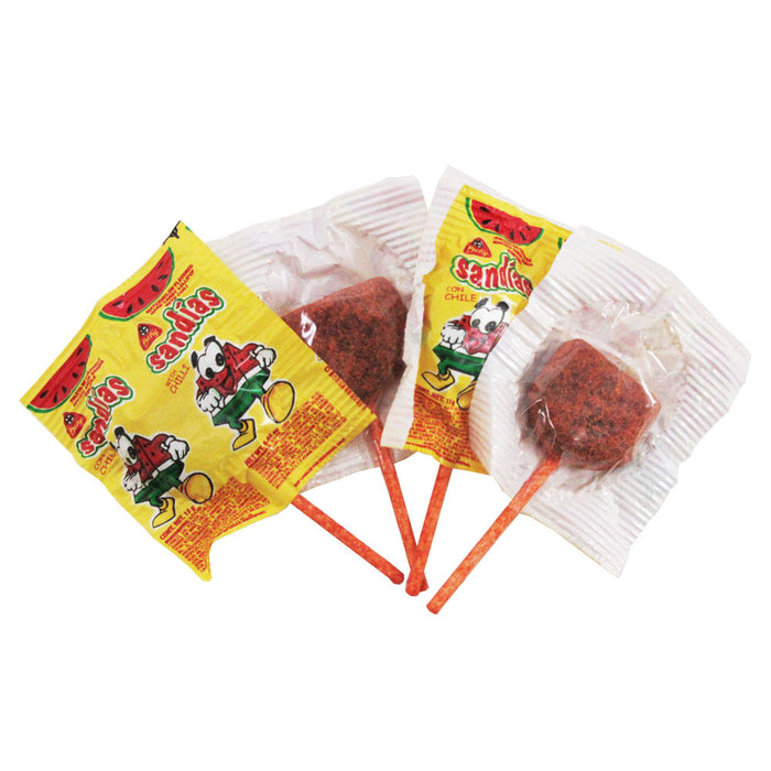 30 Pc Mexican Chili Lollipops Watermelon Paletas Chile Sandia Hard Candy 3 Bags