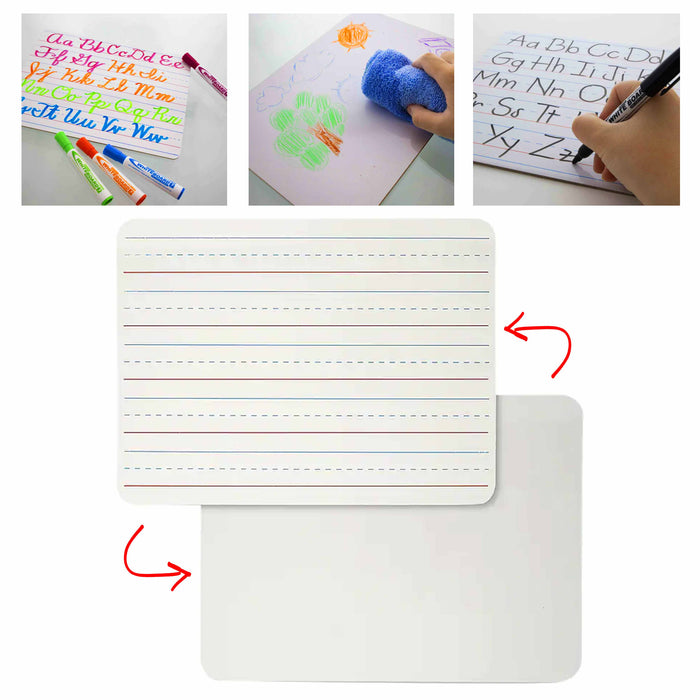 2 X BAZIC Double Sided Dry Erase Lap Board 9"X12" Whiteboard Primary Ruled Blank