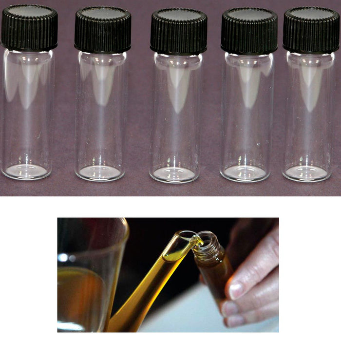 10 Mini Clear Glass Vial Bottles Caps 1 3/4 Tall 1/8 Oz Gold Panning Prospecting