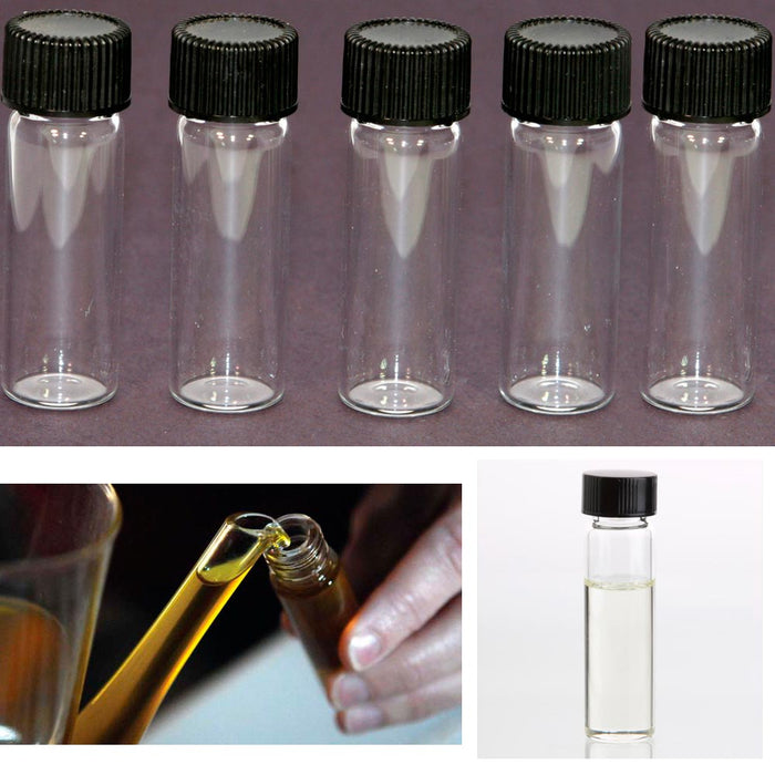 50 Mini Clear Glass Vial Bottles Cap 2 3/16 Tall 6 mL Gold Panning Prospecting