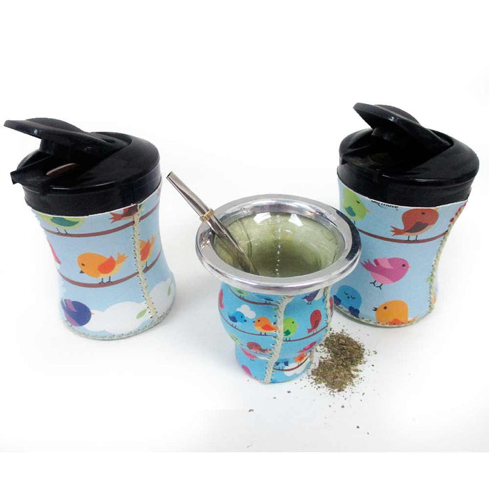 Yerba Mate Kit 5 Pc Argentina Gourd Straw Bombilla Bag 2 Containers Yerba Sugar