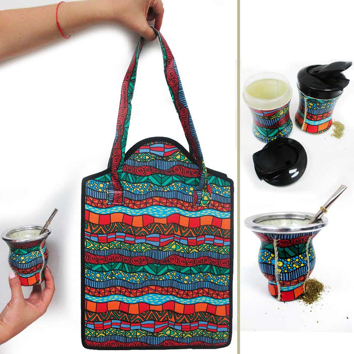 5Pc Argentina Yerba Mate Gourd Kit Cup Straw Bombilla Bag Yerba Container 2548