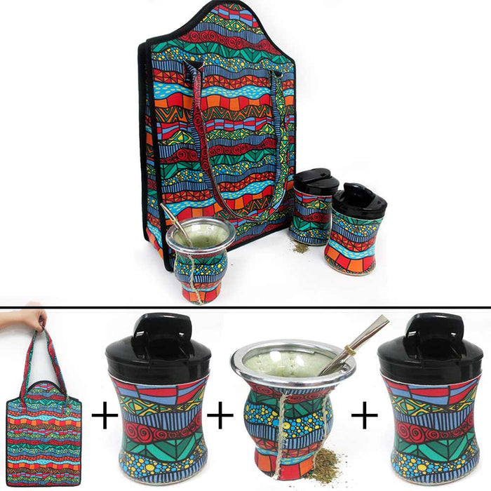 5Pc Argentina Yerba Mate Gourd Kit Cup Straw Bombilla Bag Yerba Container 2548