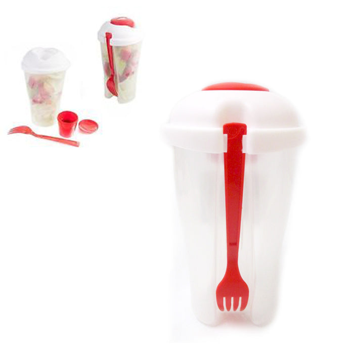 4 Salad Cup Container Serving Shaker Dressing Storage Fork Fruit Food On The Go