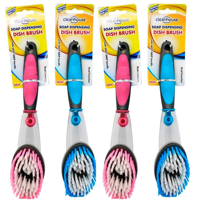 4 Dish Wand Scrubber Soap Dispensing Brush Bristles Sponge Clean 10.5"L Refill