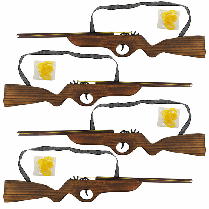 4 Pc Wooden Rifle Toy Shotgun Rubber Band Shot Gun 26" Long Shooter Classic Gift
