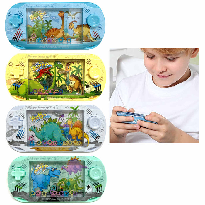 4 Pc Retro Handheld Water Games Dinosaur Theme Ring Toss Pocket Toy Party Favors