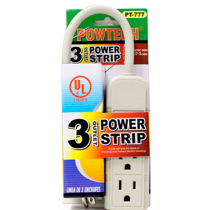 3 Outlet Power Strip 1 Ft Heavy Duty Extension Cord 13 Amps Breaker 125V NEW
