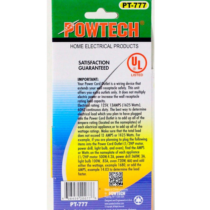 2 PC Extension Cord 3 Outlet Power Strip 13 Amp 125V UL Break Surge Heavy Duty