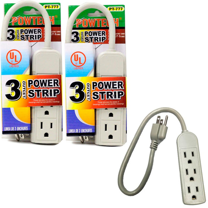 2 PC Extension Cord 3 Outlet Power Strip 13 Amp 125V UL Break Surge Heavy Duty