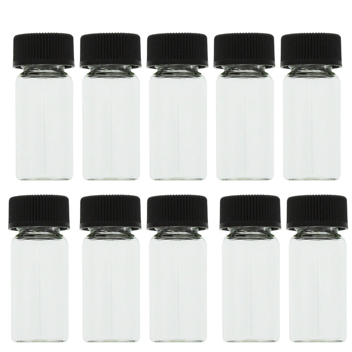 10 Mini Clear Glass Vial Bottles Caps 1 3/8 Tall 4 mL Gold Panning Prospecting
