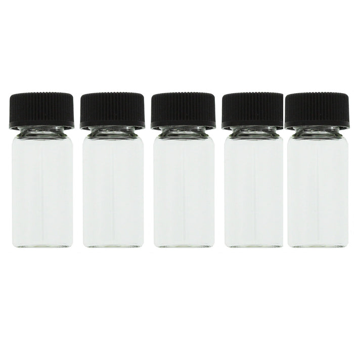 5 PC Mini Clear Glass Vial Bottles Caps 1 3/8 Tall 4 mL Gold Panning Prospecting