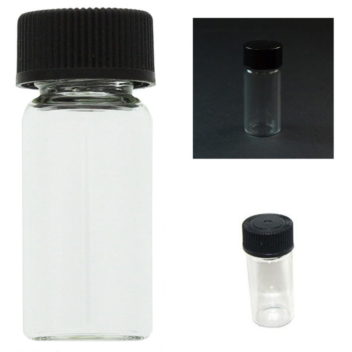 10 Mini Clear Glass Vial Bottles Caps 1 3/8 Tall 4 mL Gold Panning Prospecting