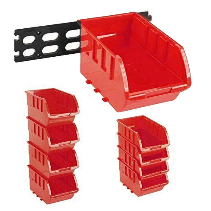 4 Large Stackable Plastic Storage Bins Container Organizer Parts Tray Wall Mount
