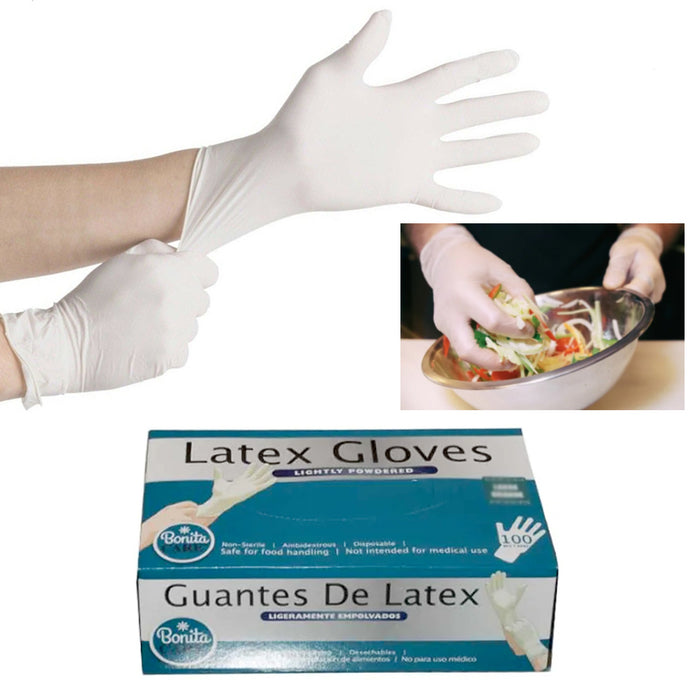 100 Large Disposable Latex Gloves Lightly Powdered Prep Cook Food Cleaning Auto
