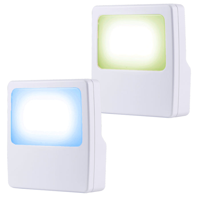 2 Pc LED Night Light Kids Soft Continuous Blue or Green Glow Flat Panel Design
