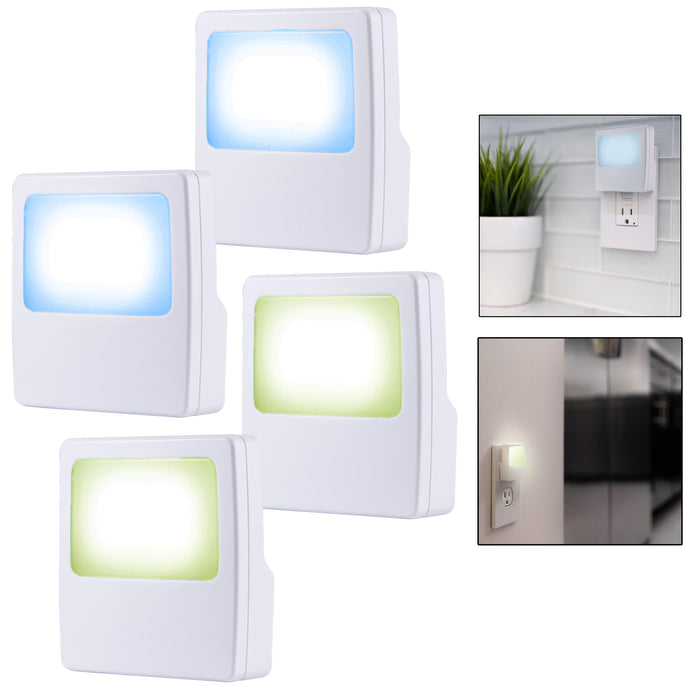 4 Pc LED Night Light Kids Soft Continuous Blue or Green Glow Flat Panel Design