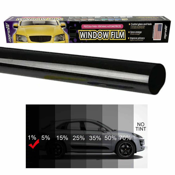 1 Roll Dark Black Window Tint Film 1% Light Transmission Shade Adhesive 10ft
