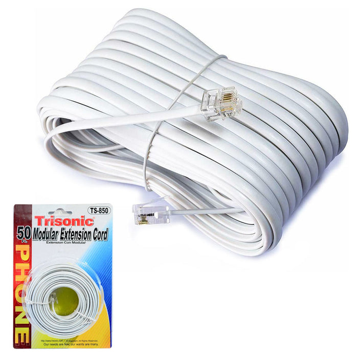 50 FT Feet 4C Modular Telephone Extension Phone Cord Cable Line Wire White New