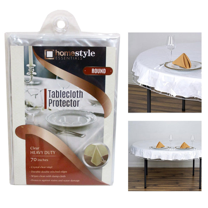 Table Cover Crystal Clear Vinyl Heavy Duty Tablecloth Spill Protector Round 70"  fits 28" x 48" to 40" x 80"