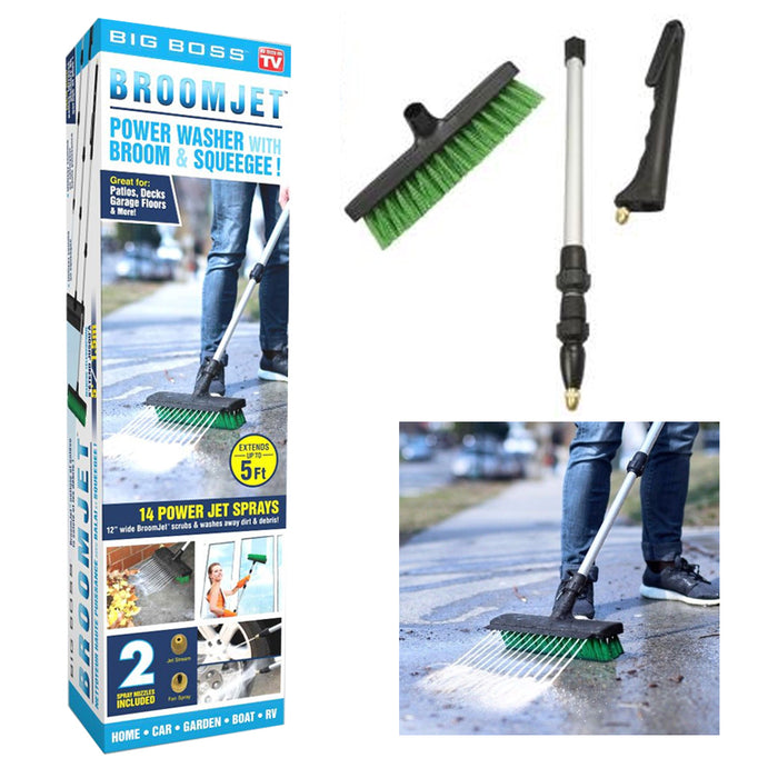 Water Jet Garden Hose Patio Brush Broom Heavy Duty Extendable Outdoor Path Clean