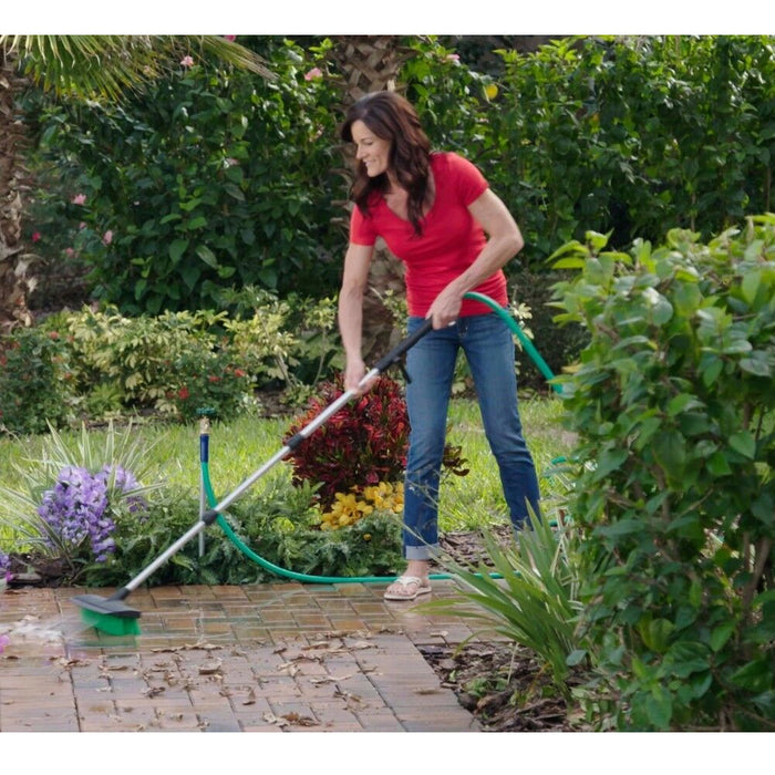 Water Jet Garden Hose Patio Brush Broom Heavy Duty Extendable Outdoor Path Clean