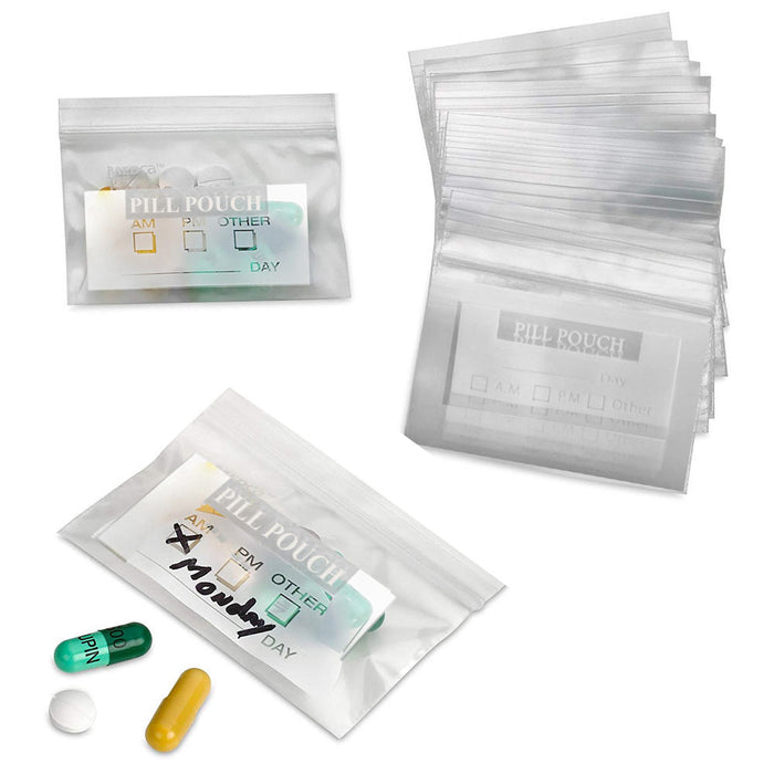 100 Zipper Pill Bags Pouch AM PM Vitamin Organizer Medicine Daily Medication