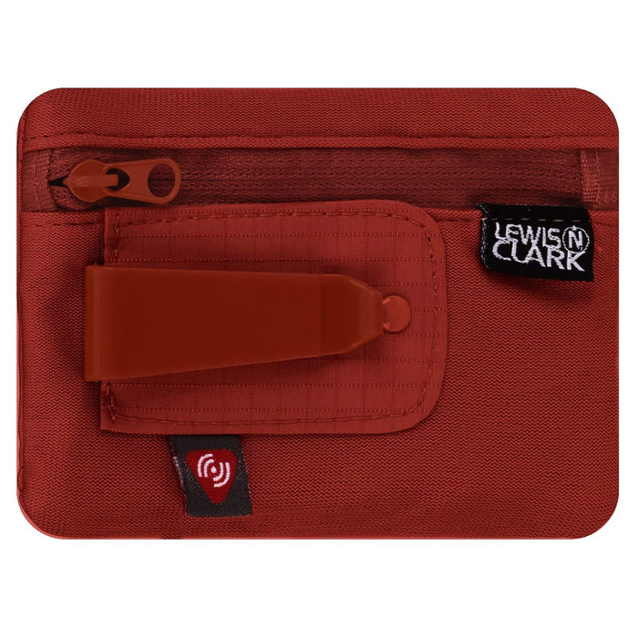 Lewis N Clark RFID Clip On Stash Pouch Wallet Travel Safe Security Id Holder Red
