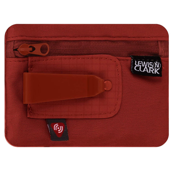 Lewis N Clark RFID Clip On Stash Pouch Wallet Travel Safe Security Id Holder Red