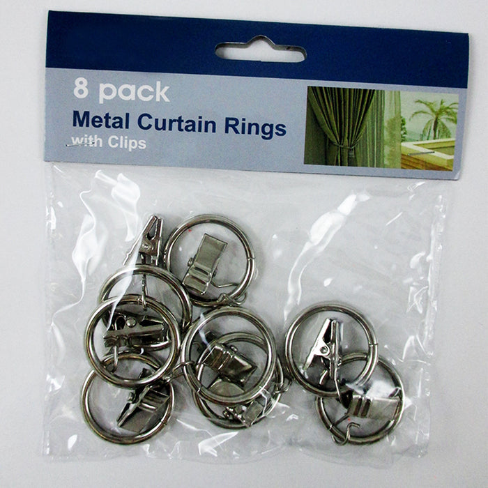 8 Metal Curtain Rings Drapery Clips Ring Eyelets Fits Up to 7/8 Rod Window New