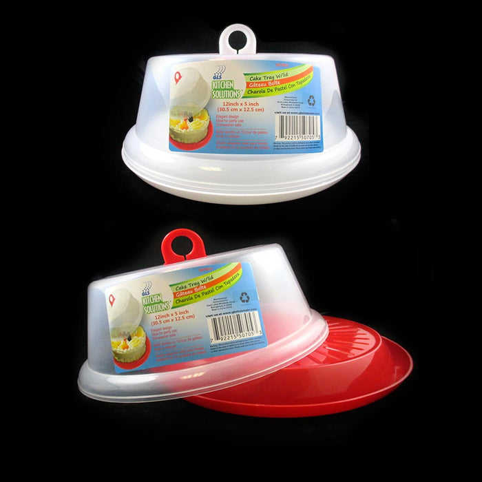 12" Cake Tray Cover Carrier Server Lid Portable Container Cupcakes Baked Goods