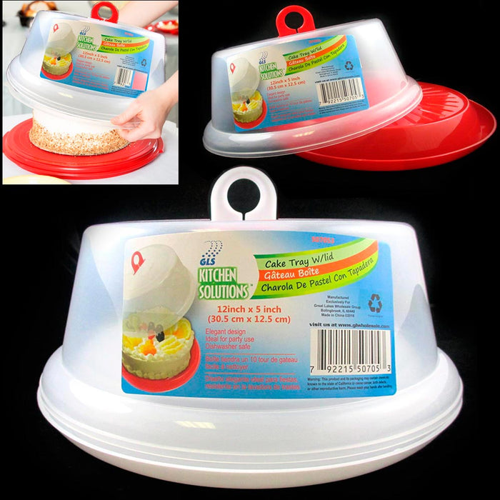 12" Cake Tray Cover Carrier Server Lid Portable Container Cupcakes Baked Goods