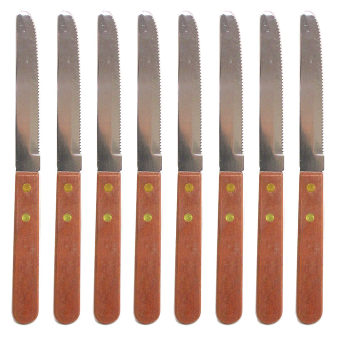 8 Steak Knife Serrated Edge Steel Wooden Knives Stainless Steel Cutlery Utensil